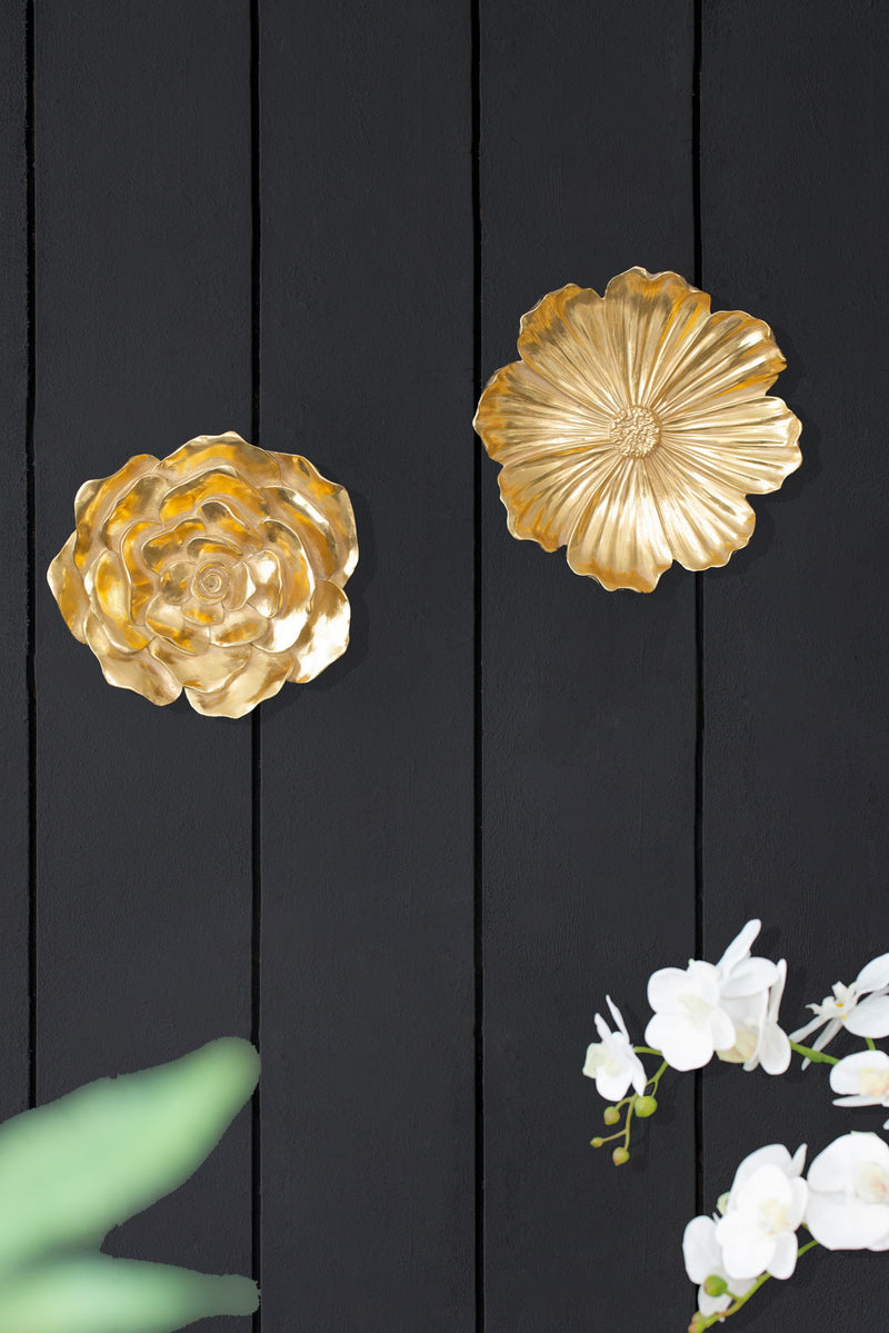 Rose Hanging Resin Wall Accents (Set of 2) - Gold