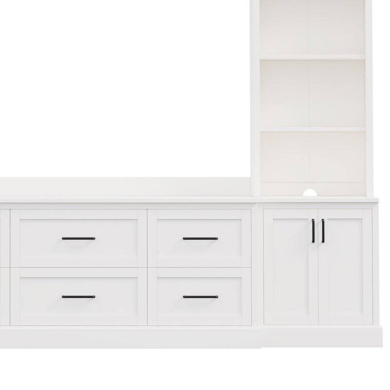Arched Entertainment Center Wall Unit With 6 Drawers, Large TV Stand With Bookshelves