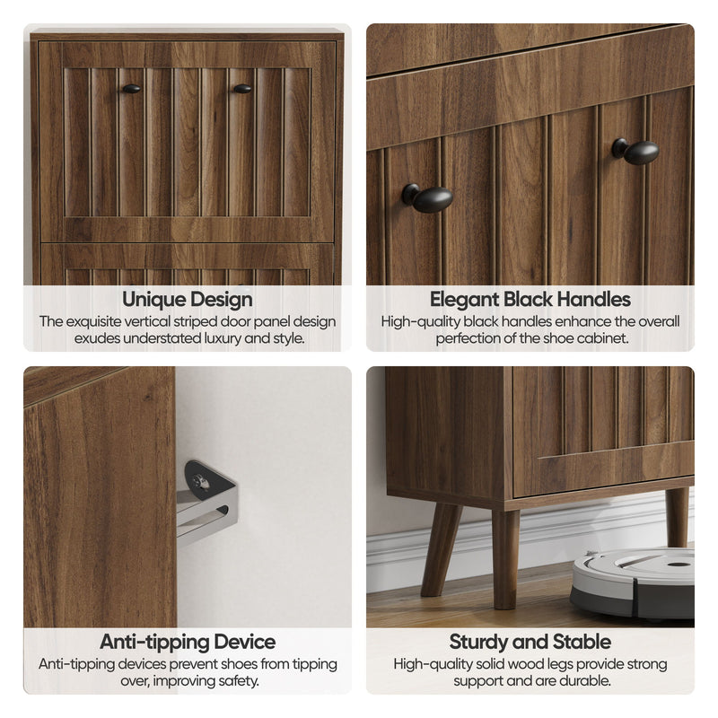 Shoe Cabinet, Upright Storage Unit - Walnut