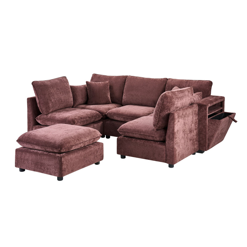 Modern Sectional Sofa U-Shaped With Movable Ottoman Storage Armrests And USB Ports