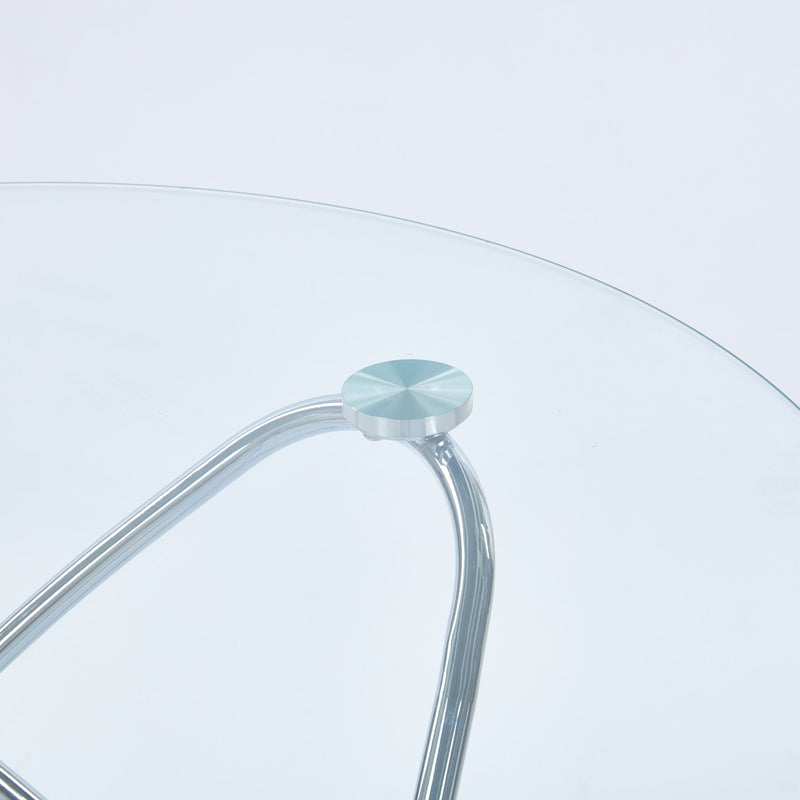 Metal Leg Dining Table With Tempered Glass Top