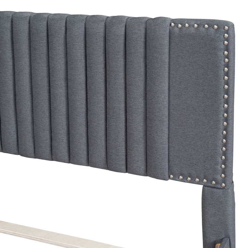 Upholstered Platform Bed With Drawers, Classic Headboard Design