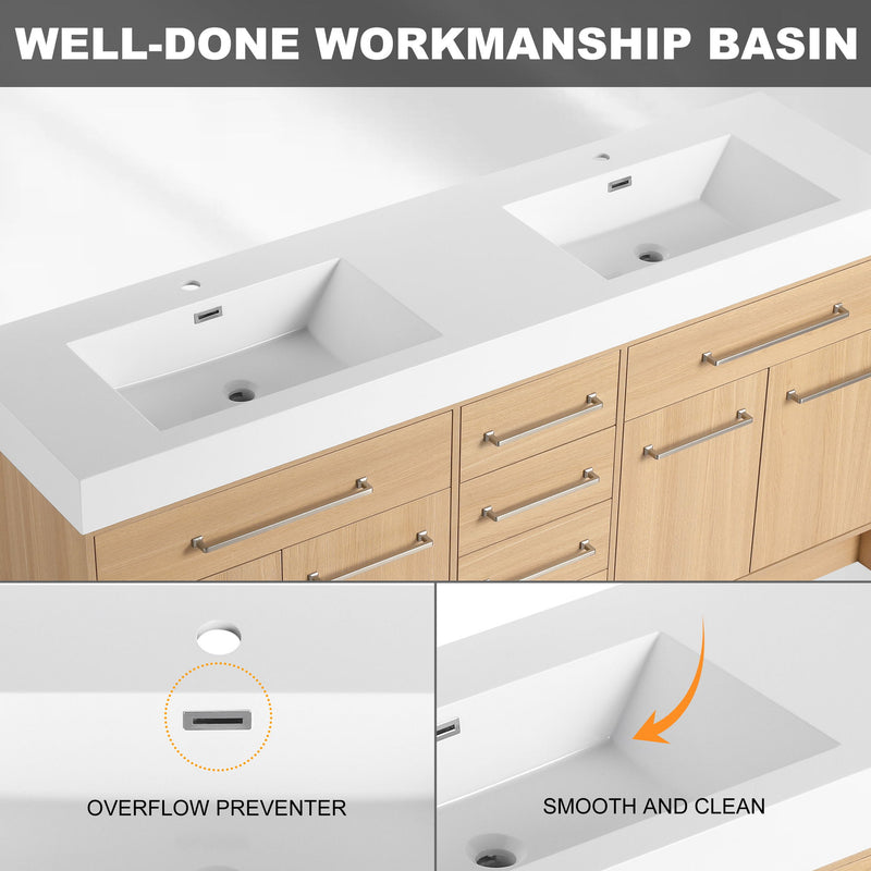 Freestanding Bathroom Vanity With Resin Sink, Soft-Closing Doors And Drawers
