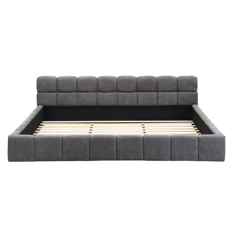 Elegant Upholstered Bed With Checkerboard Design