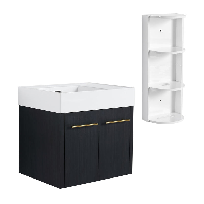Modern Wall Mounted Bathroom Vanity With Thick Edge Resin Sink And Storage Rack