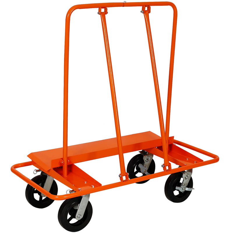 Heavy Duty Drywall Sheet Cart & Panel Dolly With 2400Lbs Capacity, Mold On Rubber Wheels, Steel Construction - Orange