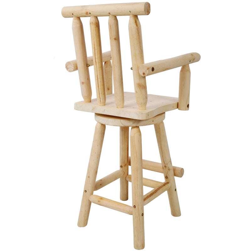 Rustic Bar Stool, Fir Wood Construction, Wide Armrest