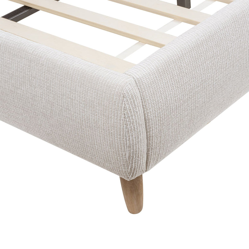 Roman - King Curved Headboard Upholstered Platform Bed - Light Beige