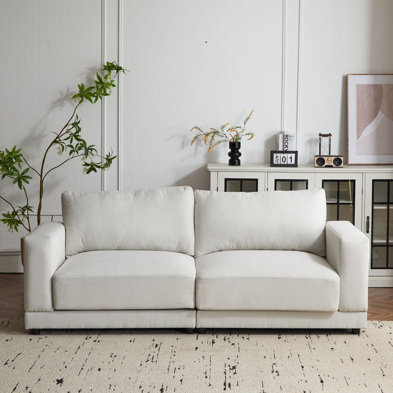 Modern Square Arm Sofa With Soft Fabric Upholstery, Deep Cushions