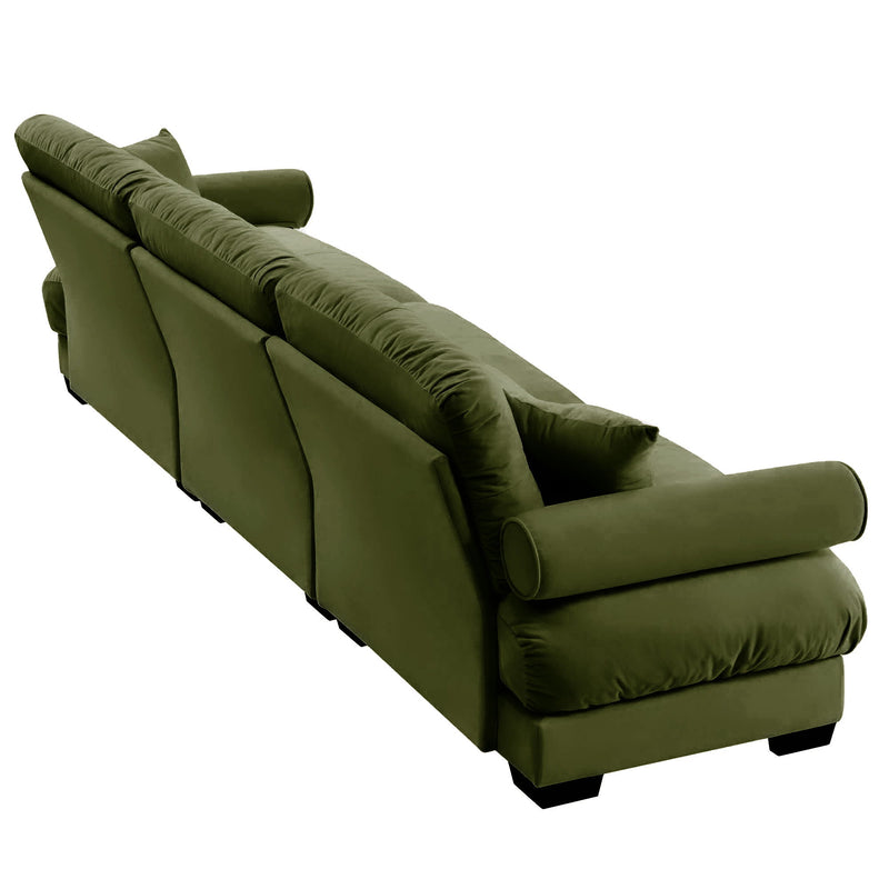 Modern Sofa With Bolstered Armrests And Pillows