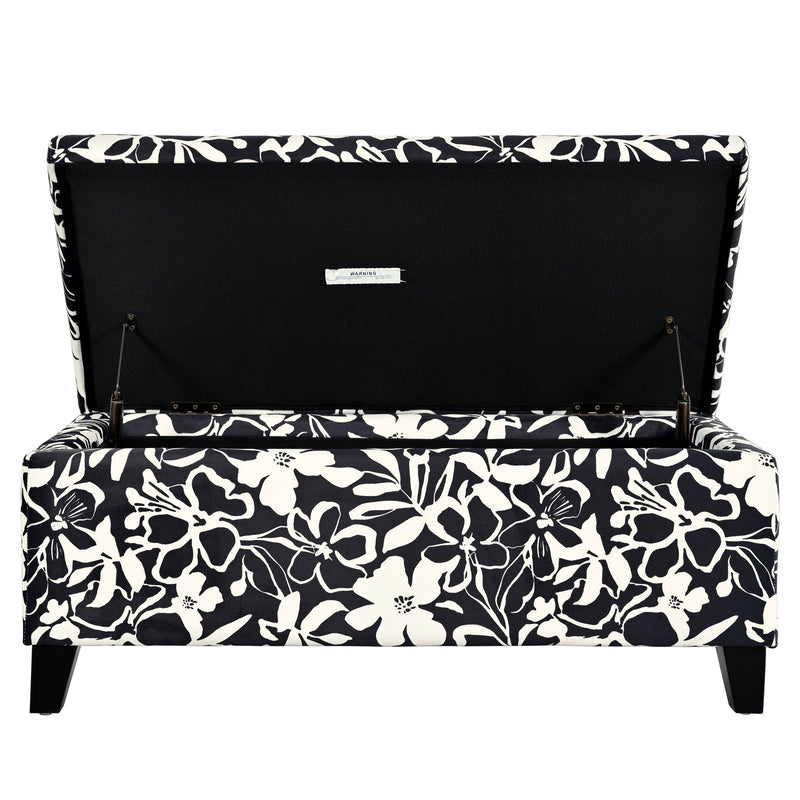 Luxury Storage Ottoman With Floral Patterned Fabric, Soft-Close Hinges, Multi Functional