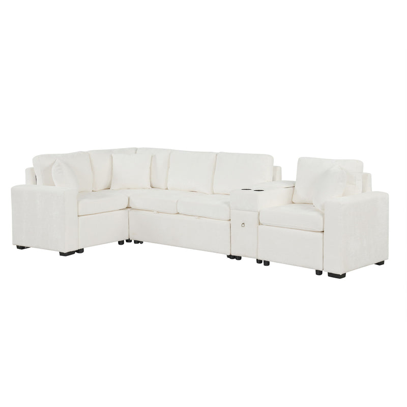 Modular L-Shaped Sectional Sofa Bed With Pull-Out Sleeper, Cup Holders, And Storage