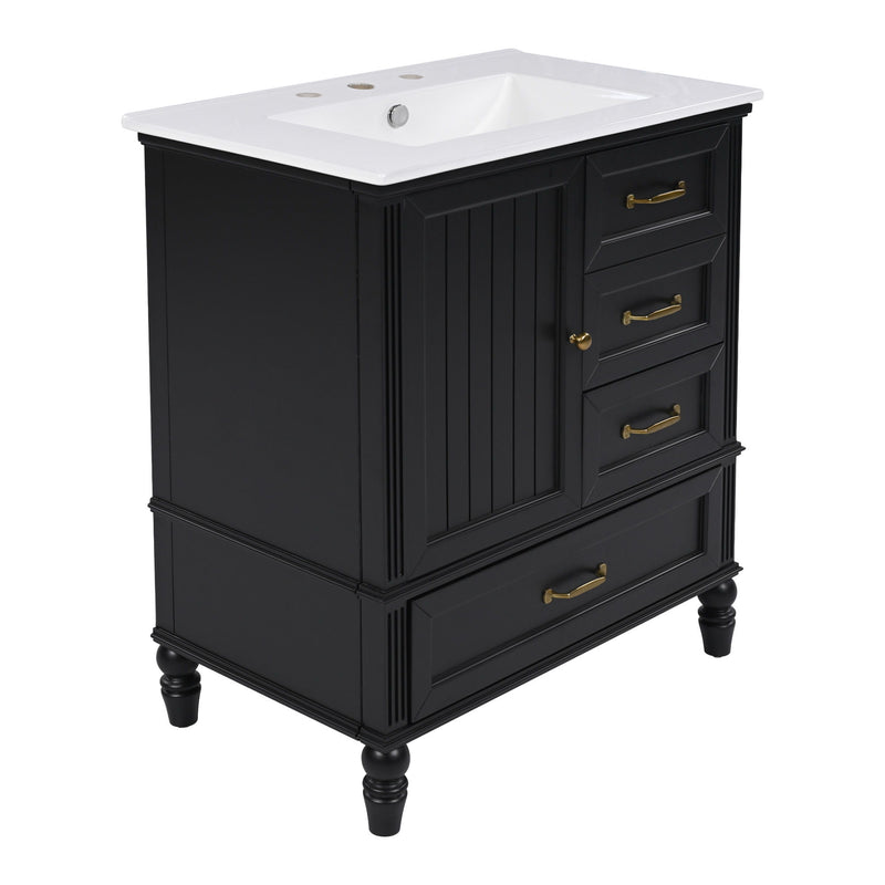 30" Bathroom Vanity With Sink, 3 Drawers, Adjustable Feet