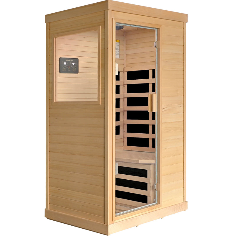 Infrared Sauna Room Single Room With Hemlock Frame, 6 Heating Plates, Built-In Lights And Bluetooth Audio - Natural