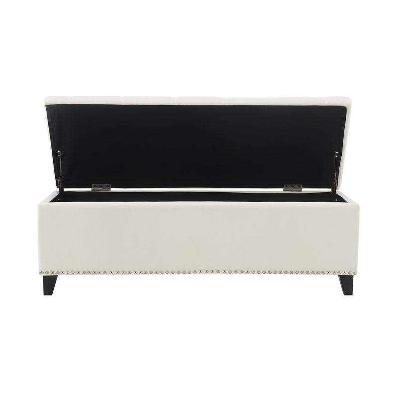 Button-Tufted Storage Ottoman With Safety Close Hinge
