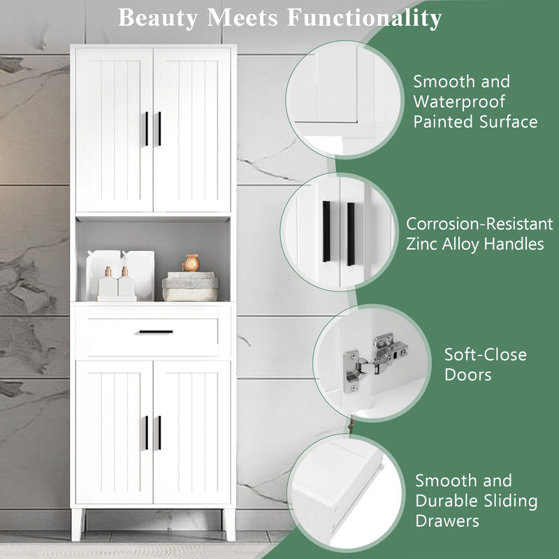 Freestanding Tall Bathroom Cabinet With Soft Close Doors And Adjustable Shelves