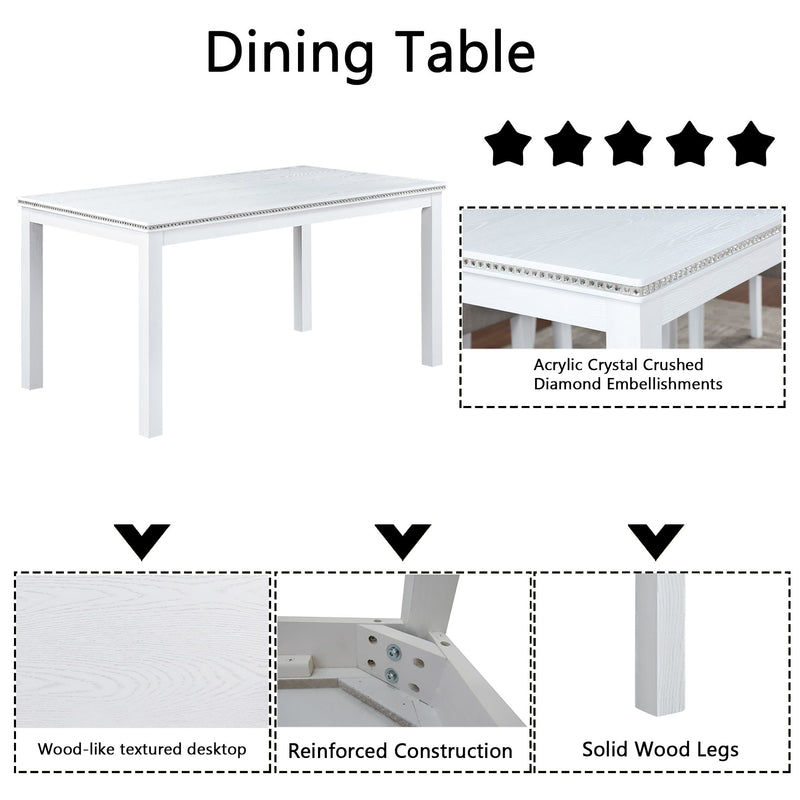 Dining Table Set With Crystal Decoration And Upholstered Chairs