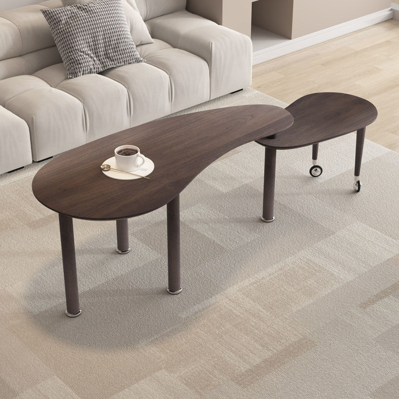 Rotatable Coffee Table With Solid Legs, 360 Degree Swivel, Waterproof - Walnut