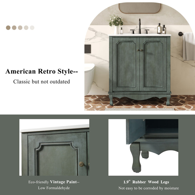 Vintage Bathroom Vanity With Ceramic Sink, Adjustable Shelves