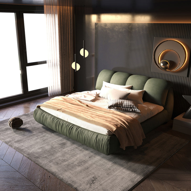 Luxury Upholstered Platform Bed With Oversized Padded Backrest And Solid Wood Frame