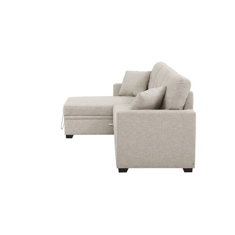 Upholstered Sectional & Pull Out Bed And Chaise Storage - Almond