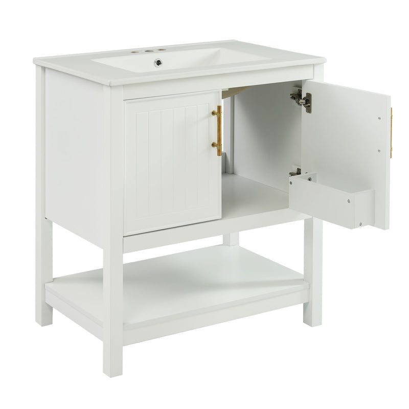 Elegant Bathroom Vanity With Ceramic Sink And Versatile Storage