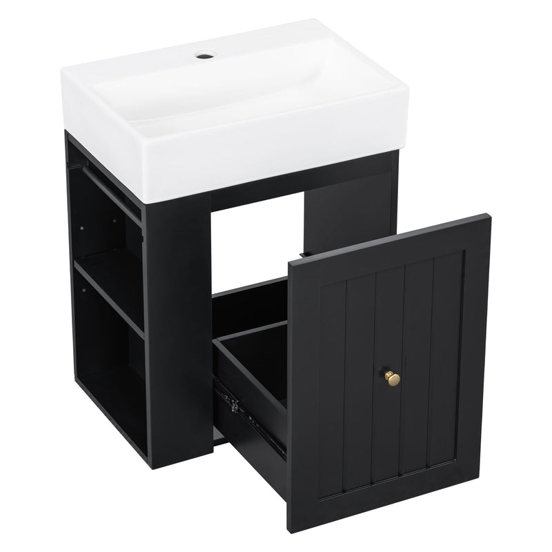 Modern Bathroom Vanity With Sink, Storage Cabinet, Drawer & Side Shelf