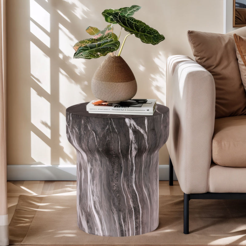 Round Geometric Outdoor End Table - Marble