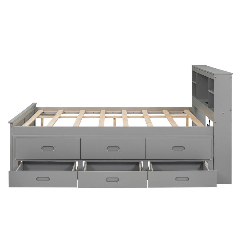 Platform Bed With Storage Headboard, USB, Trundle And 3 Drawers