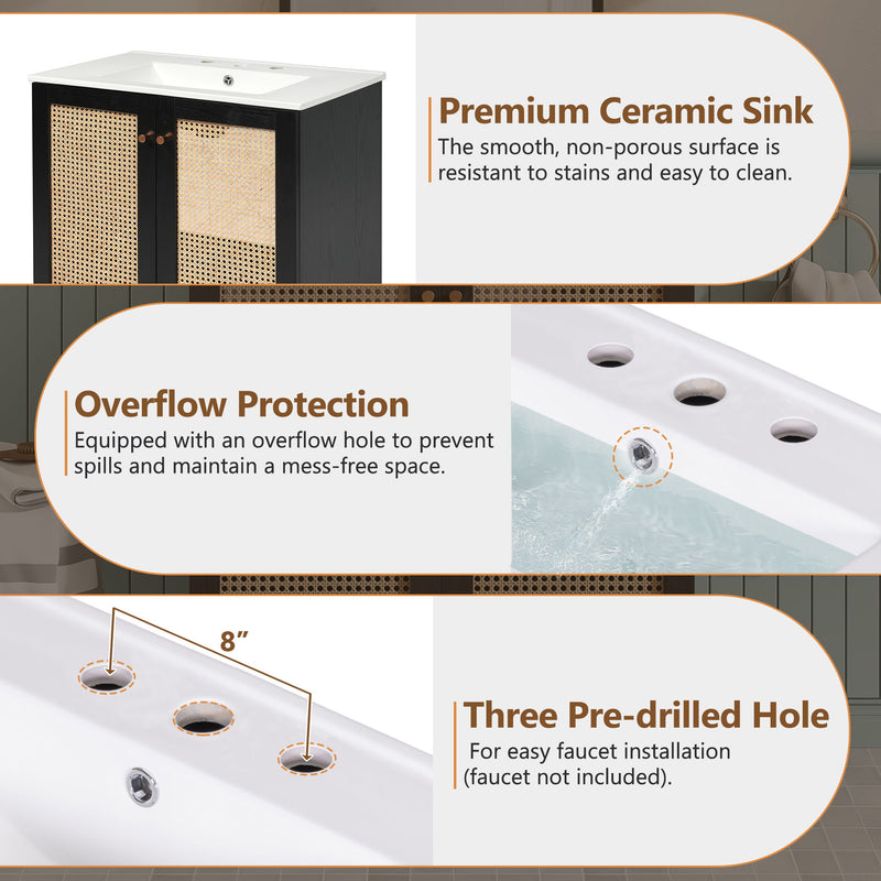 Bathroom Vanity With Soft Closing Mechanism - Black