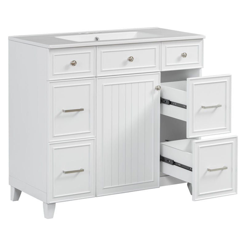 Bathroom Vanity With Ceramic Sink, Soft Close Doors, Adjustable Shelves