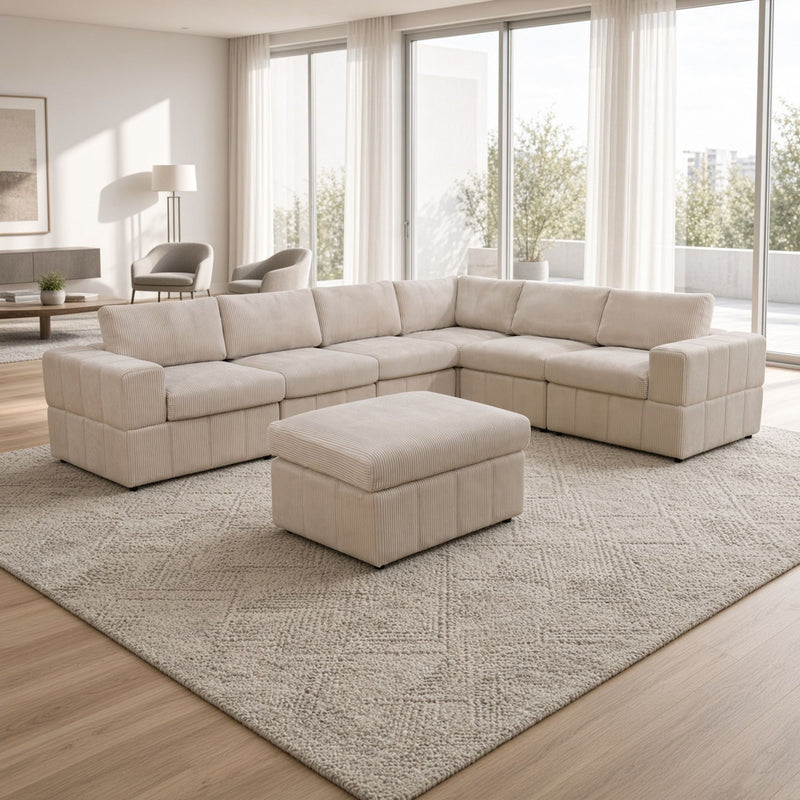 Oversized Modular Sectional Sofa, Reversible With Ottoman
