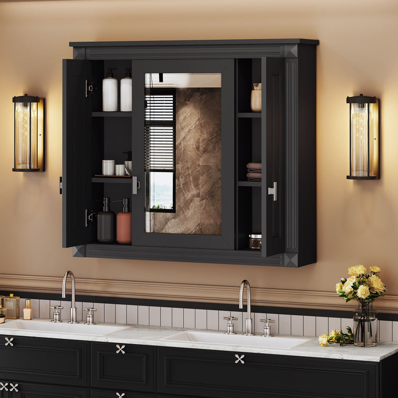 Wall Mounted Bathroom Cabinet With Mirror And 5 Shelves, Rectangular Design