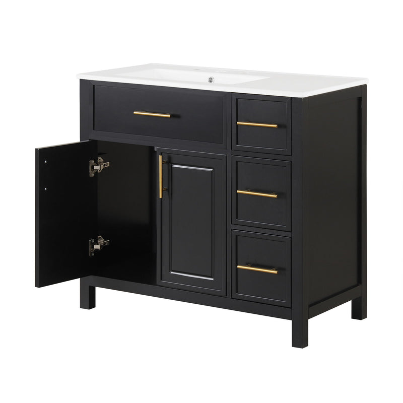 Modern Bathroom Vanity With Sink Top, 2 Doors And 3 Drawers