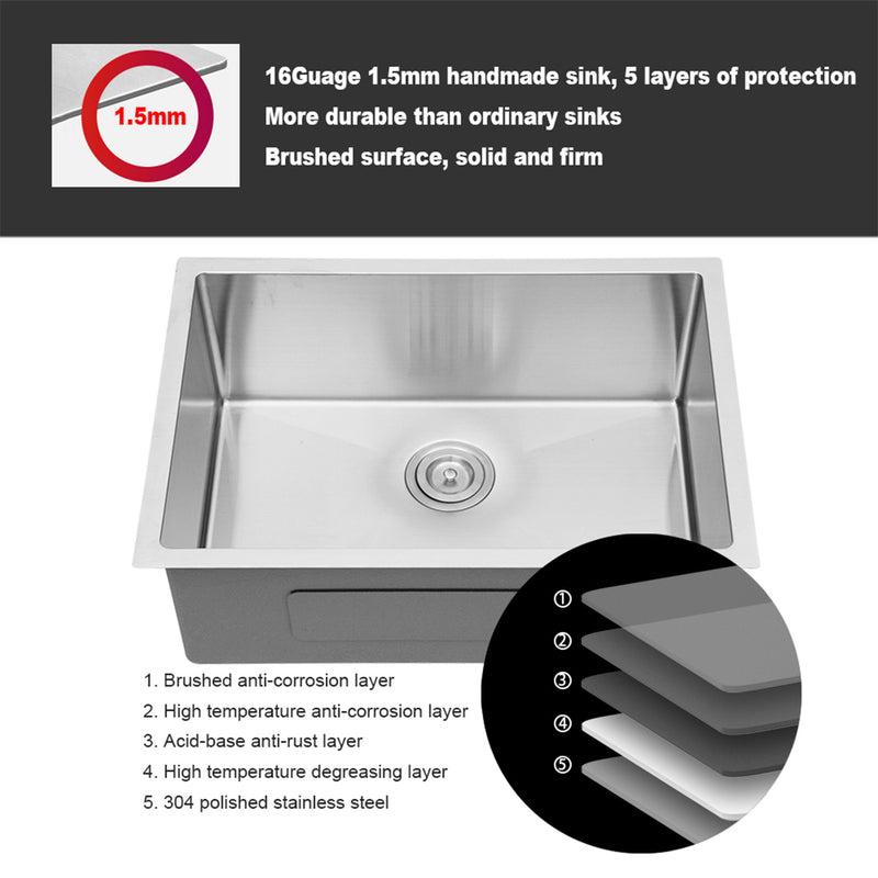 Modern Undermount Stainless Steel Kitchen Sink 16 Gauge, Deep Single Bowl