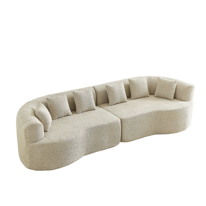 Curved Sectional Oversized Bone Free Cloud Sofa With 6 Pillows, 4 Seater With Deep Seat - Light Khaki