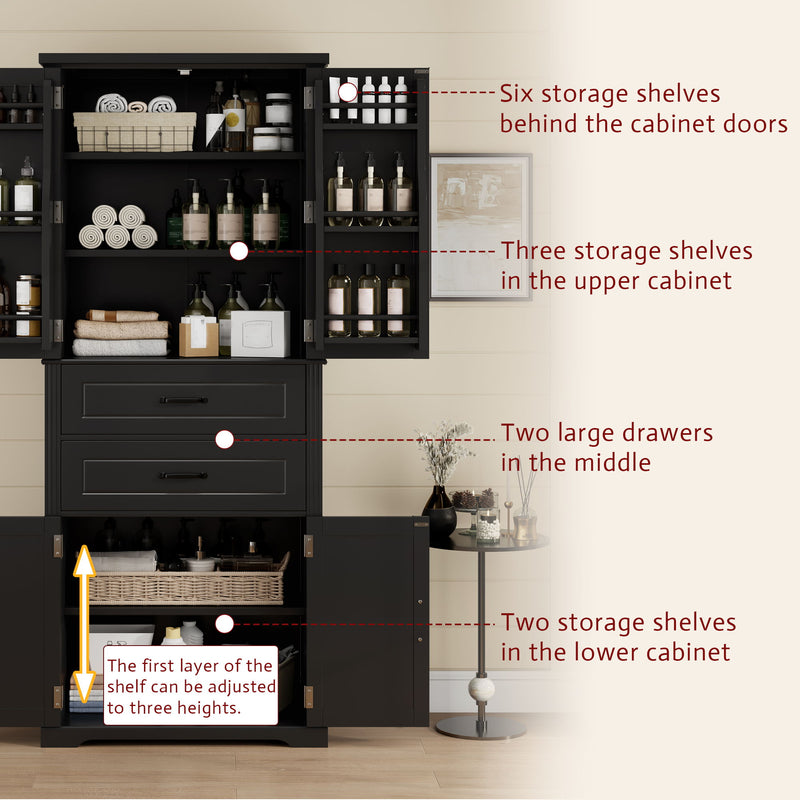 Storage Cabinet With Adjustable Shelves, 2 Drawers, Doors