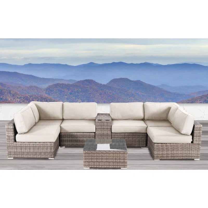 Elegant 4 Person Wicker Patio Seating Set With Cushions And Glass Top Table