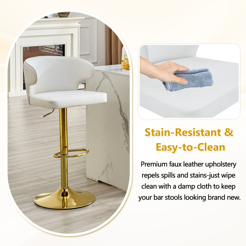 Adjustable Swivel Bar Chair With High Back Support For Kitchen Counter (Set of 2) - Gold / White