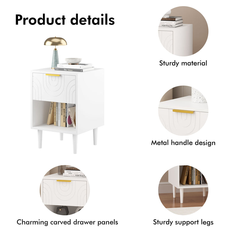 Nightstand With 1 Drawer And Open Shelf - White