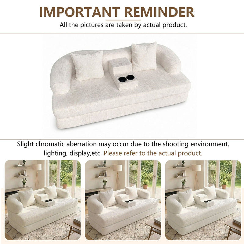 2 In 1 Convertible Sleeper Sofa Bed With Cup Holders