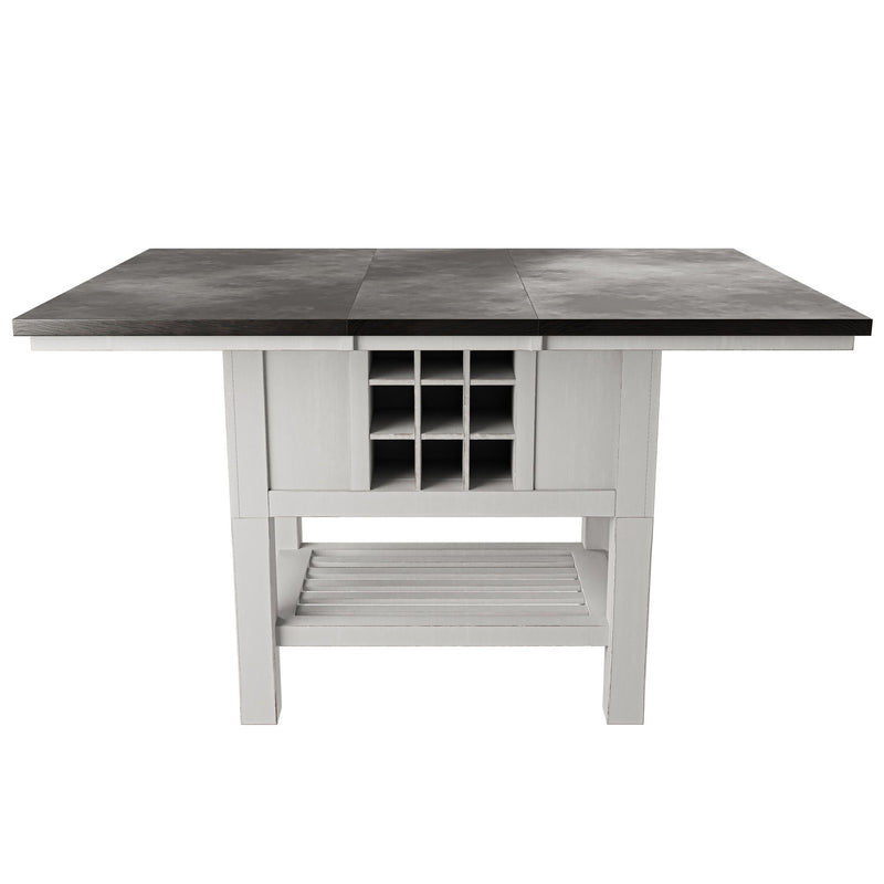 Counter Height Dining Table With 2 Leaves, Under Table Storage - Antique White / Gray