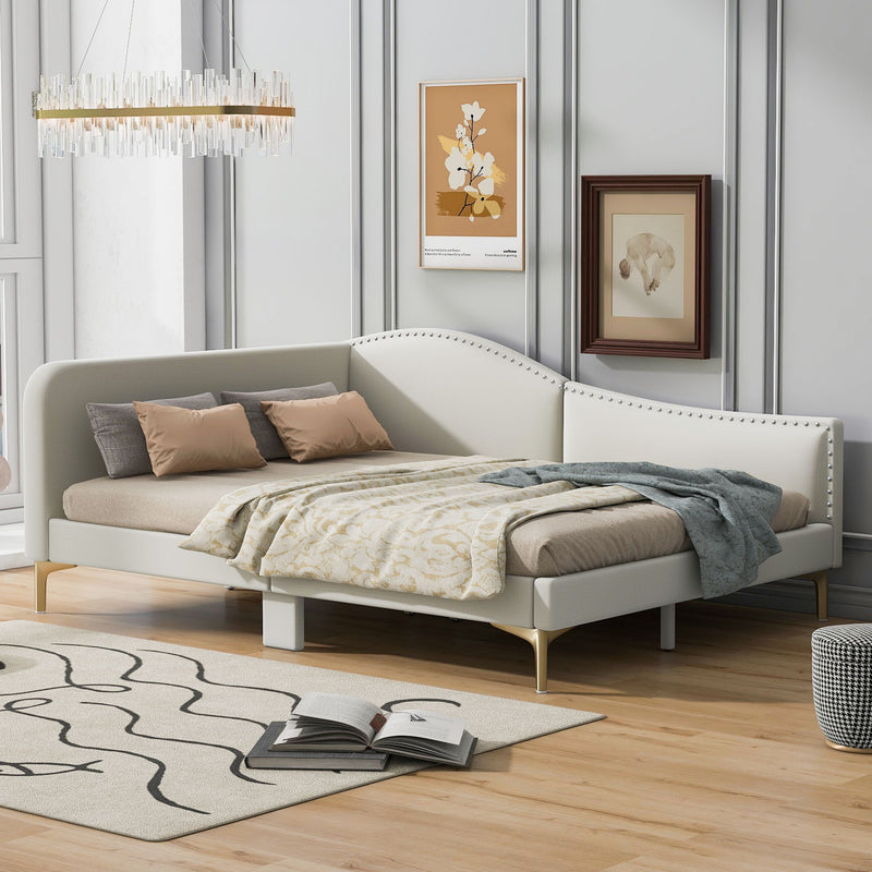 Upholstered Daybed With Headboard And Armrest, Support Legs