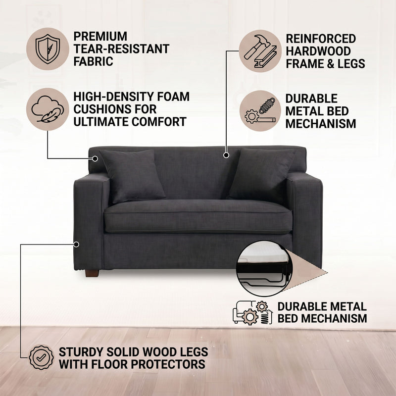 2 In 1 Lounge Chair With 4" Mattress & 2 Throw Pillows - Gray
