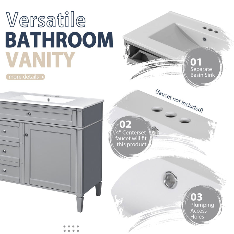 Bathroom Vanity With Mirror Cabinet, Single Sink With 2 Soft Closing Doors And 4 Drawers