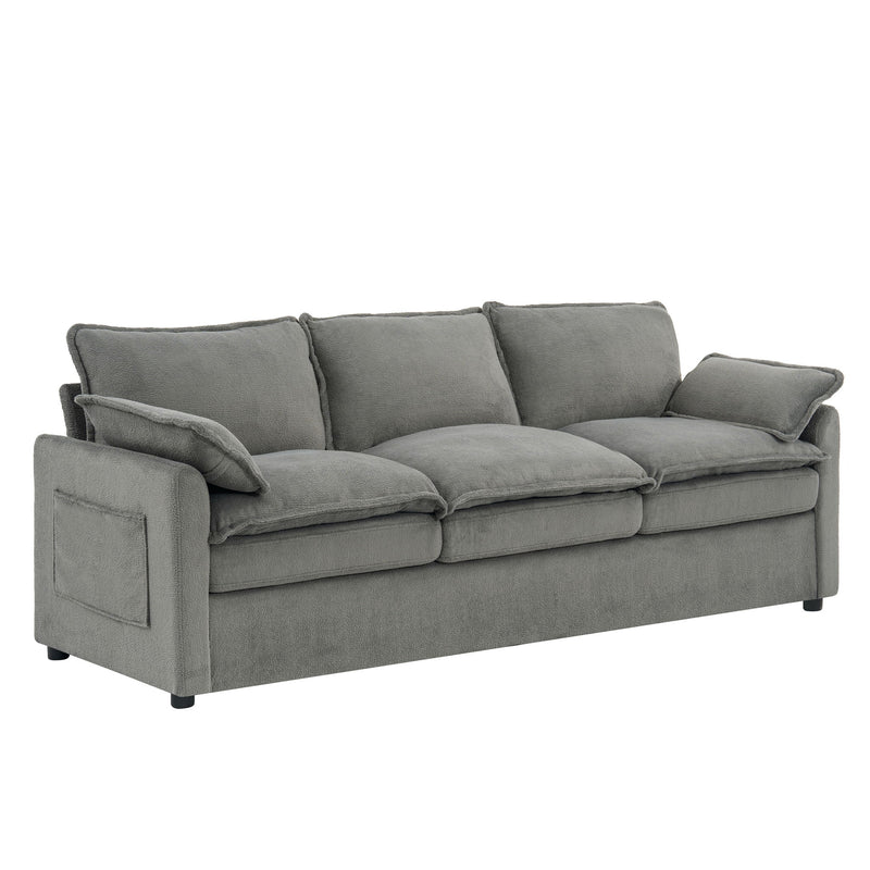 Modern 3 Seater Sofa With Side Storage Pockets For Living Room