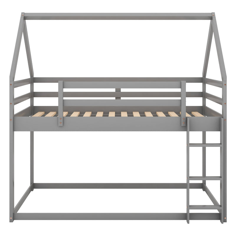 Low Bunk Bed With House Shaped Frame And Ladder