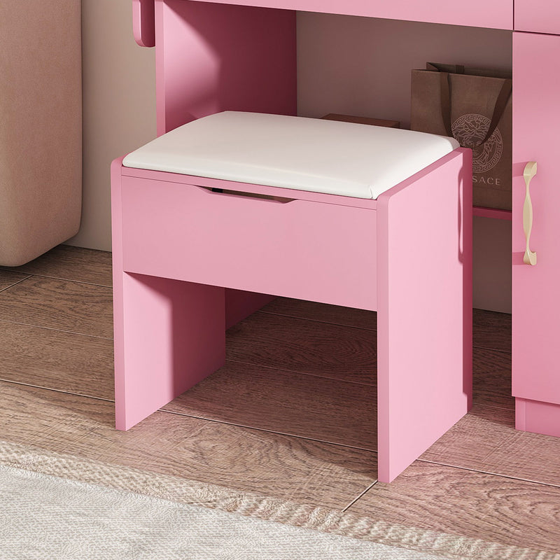 Vanity Desk With LED Mirror Lights And Charging Outlet