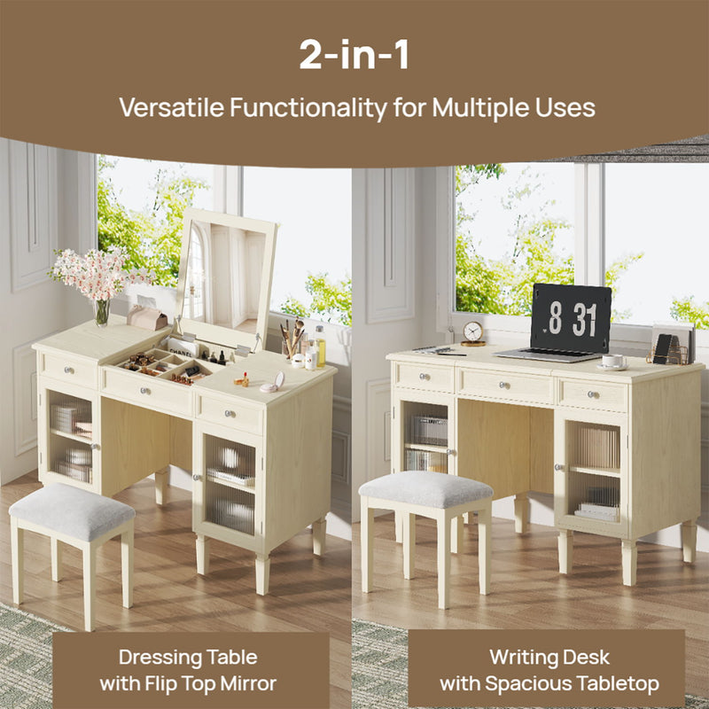 Multi Functional 2 In 1 Vanity Desk With Flip Top Mirror Material - White Oak