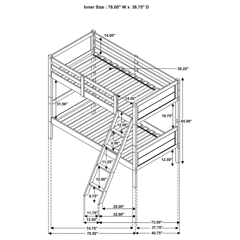 Brenton - Twin Over Twin Bunk Bed With Ladder - Taupe